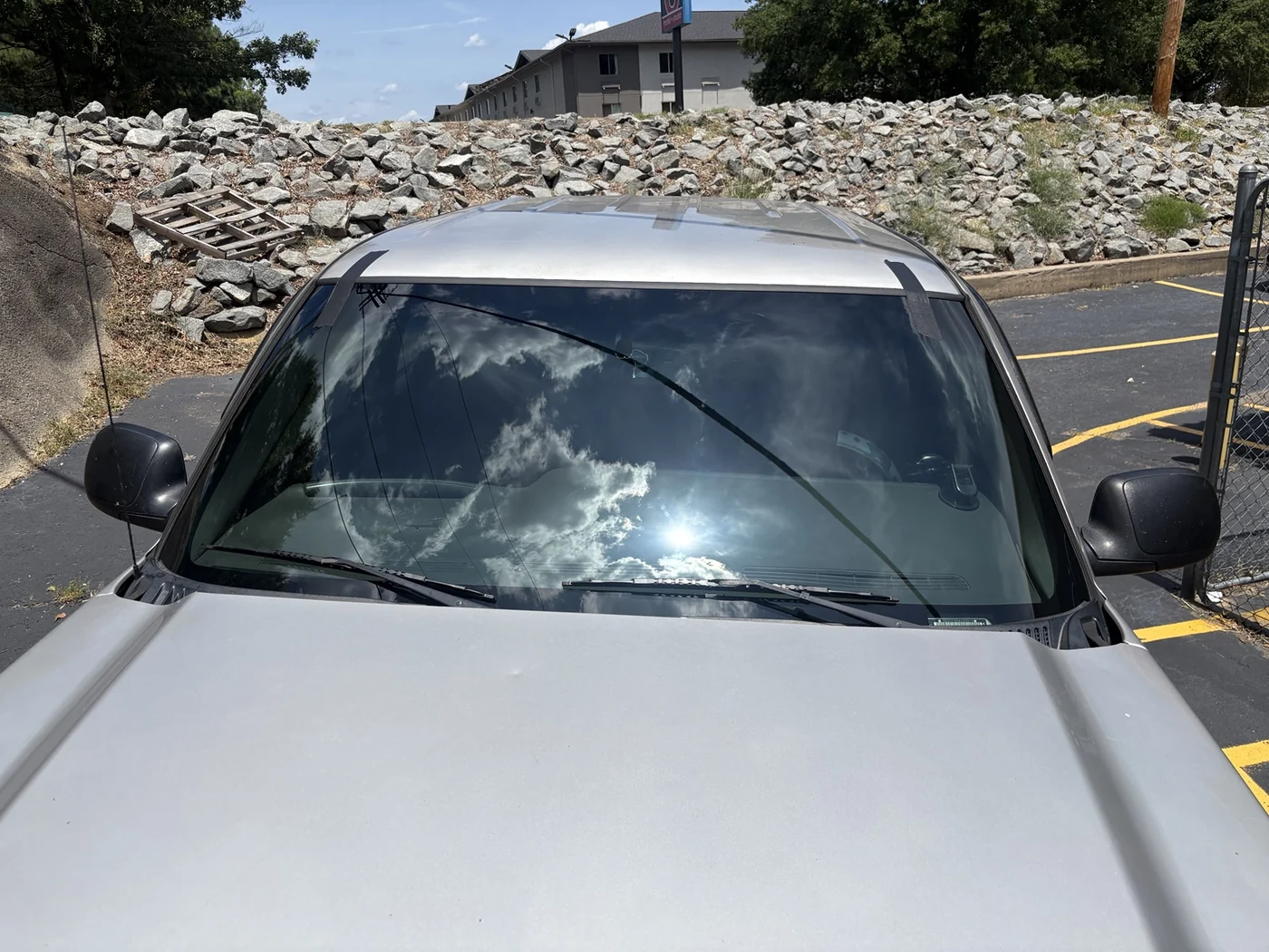 Newly installed windshield after the July 2026 Champion Blessing replacement
